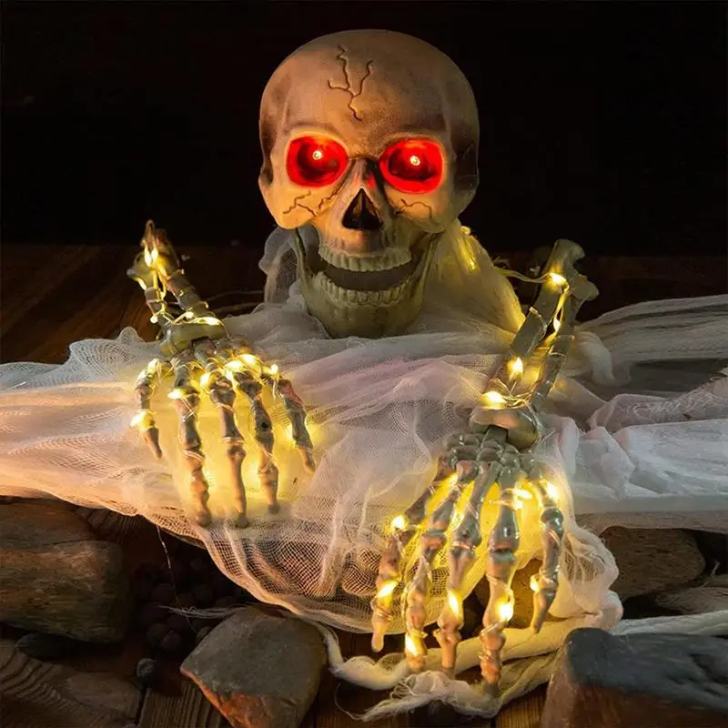 

Halloween Lighted Skeleton Arm Stake Battery Powered Skeleton Hands for Halloween Graveyard Outdoor Lights Decoration