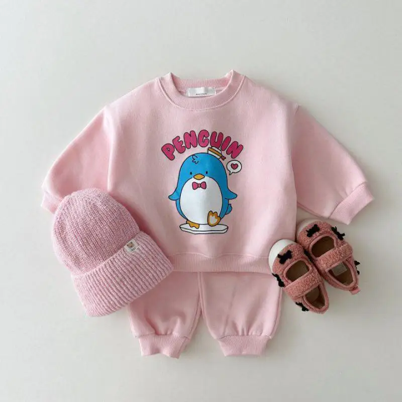 

2024 Spring New Children Long Sleeve Sports Set Baby Boys Girls Cartoon Print Sweatshirt + Pants 2pcs Suit Kids Casual Outfits