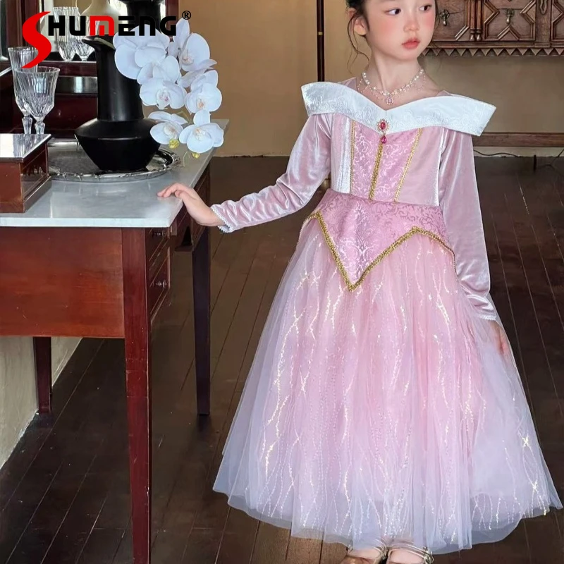 

Длинное платье принцессы для девочек с накидкой в японском стиле, розовое детское платье и плащ, комплект из двух предметов