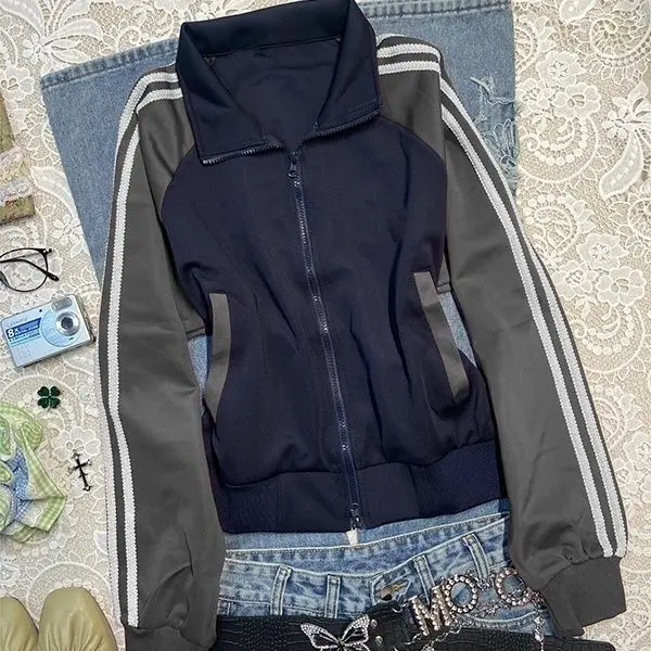 

90s Sweatshirt Y2k Polo Baseball Jersey Goth Punk Vintage Harajuku Women Slim Coat Hot Girl Jacket Winter Grunge Emo Hoodie Chic