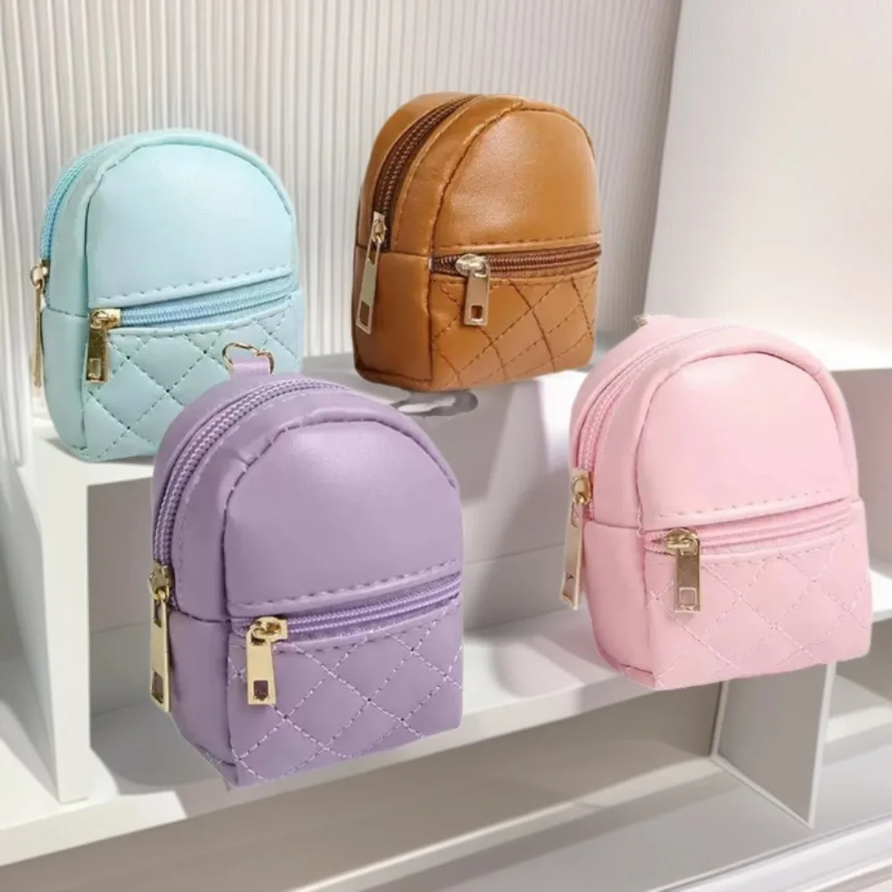 New Mini Backpack Keychain Cute Bag Hanging Portable Earphones Data Cable Storage Bag PU Change Lipstick Storage Bag Gift view 3