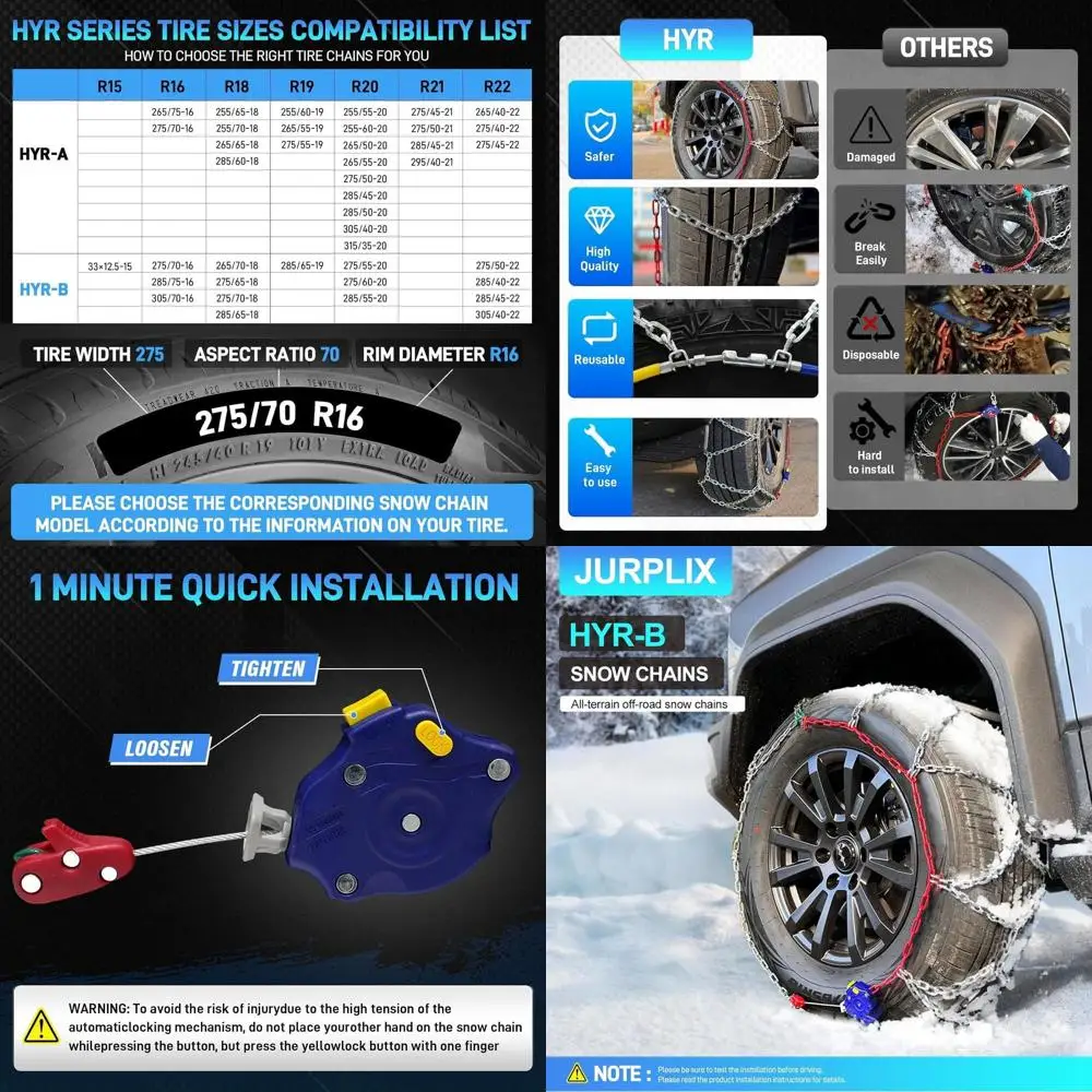 

Tire Chains for Pickup Trucks, 1 Minute Quick Installation Tire Chains with Automatic Tensioner,Heavy-Duty Emergency Snow Tracti