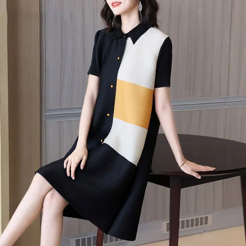 2023 Women's New Autumn/Winter Knitted Dress Slim Fit 100 Pleated Mid length Bottom Sweater Skirt LOOSE