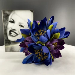SunMade 7 Pcs/Lot Ins Lotus Flower Bouquet Silk Artificial Flowers for Party Wedding Decoration Fleurs Artificielles Blue Flore
