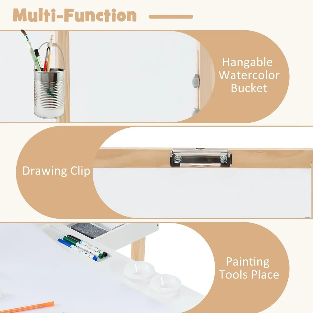 3 in 1 Kids Art Table and Chair Set, Toddler Craft and Play Wood Activity Desk with Double-Sided Easel Blackboard Whiteboard