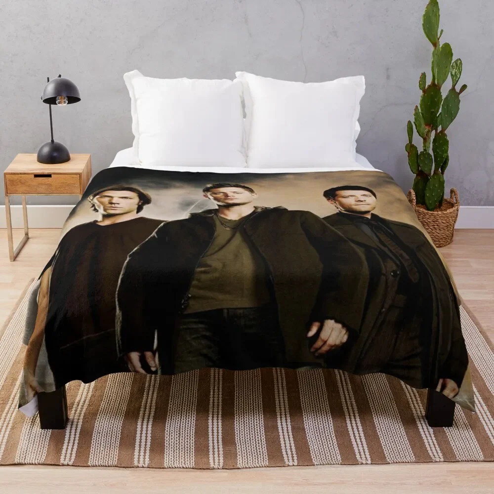 Sam, Dean, and Cas Throw Blanket wednesday Luxury Designer Blankets