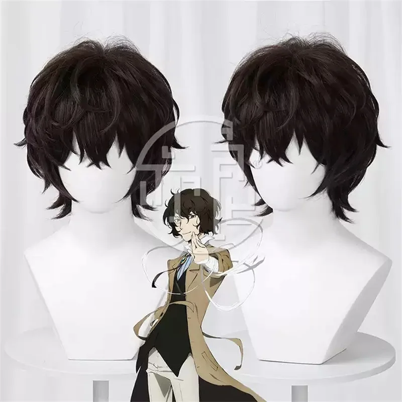 High Quality Dazai Osamu Cosplay Wig Short Dark Brown Heat Resistant Synthetic Hair Halloween Costume Party Role Play Wigs