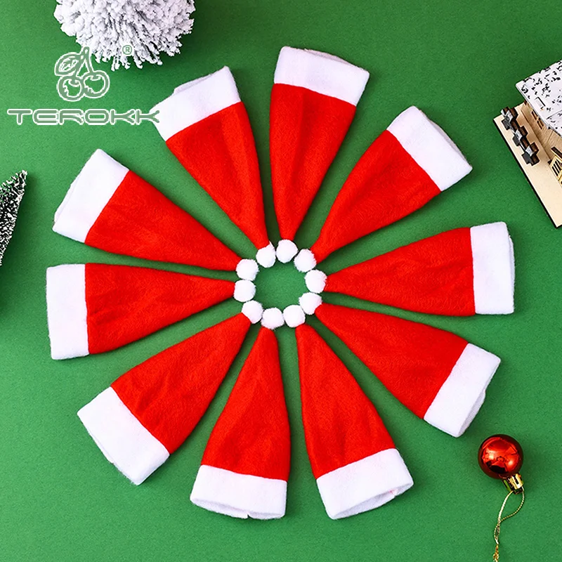 

10PCS Mini Christmas Hats Cutlery Knifes Forks Holders Silverware Holder Xmas Hat Tableware Cutlery Bags