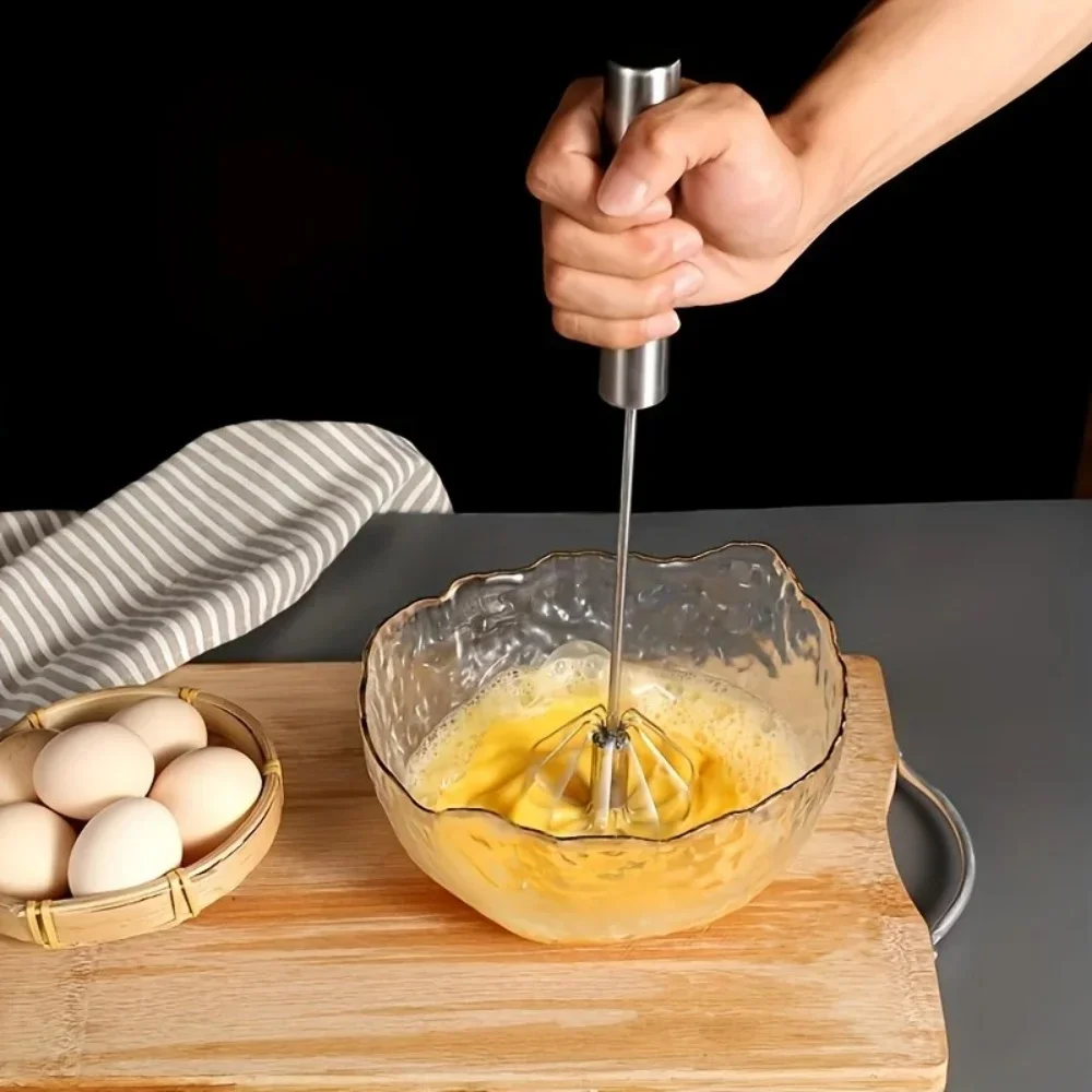Batidora de Huevos Semiautomática Reutilizable de Acero Inoxidable, Batidora Manual Multiusos, Accesorio de Cocina para Repostería