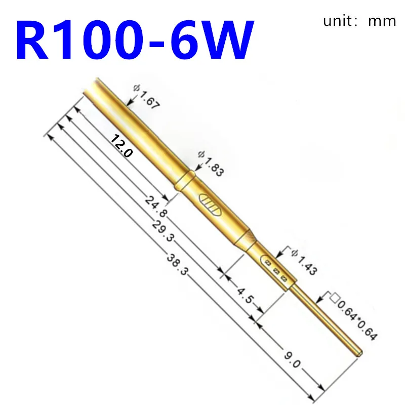 20/100PCS R100-6W Test Pin P100-B1 Receptacle Brass Tube Needle Sleeve Seat Wire-wrap Probe Sleeve 38.3mm Outer Dia 1.67mm