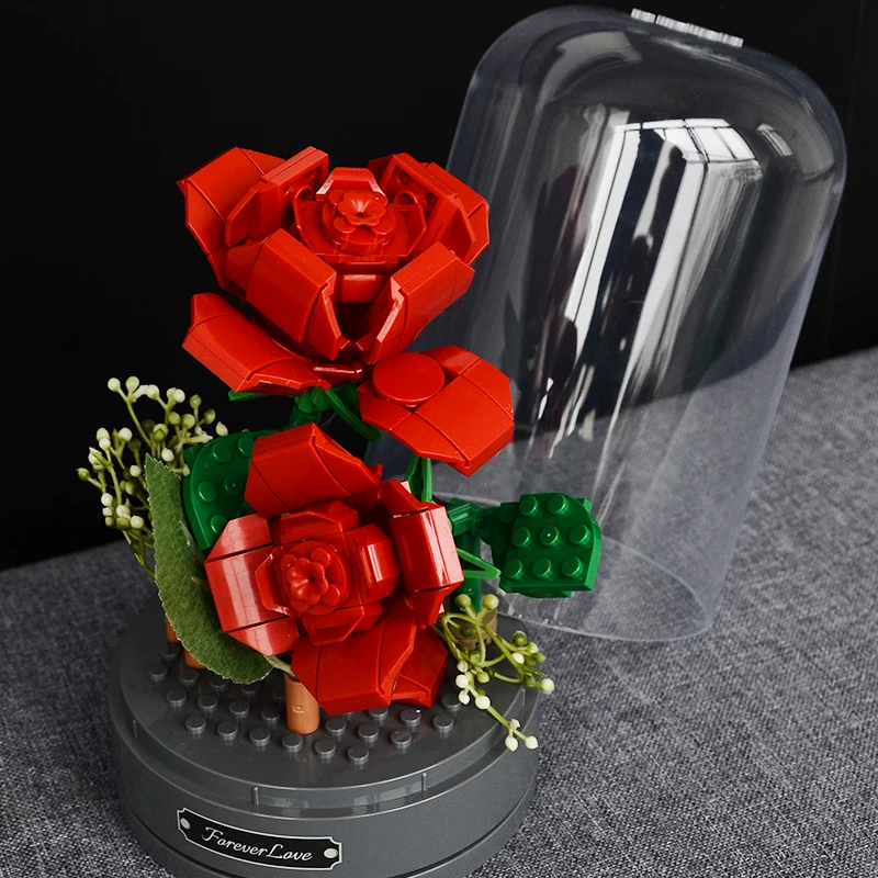 

DIY Building Blocks Rose Music Box Immortal Flower Musical Box Clockwork Sound Box Birthday Valentine's Day For Girl Mom Gift