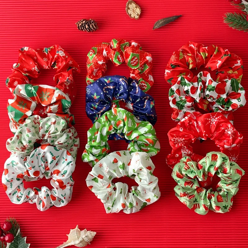 2024 New Christmas Hair Scrunches Set For Women Santa Claus Festival Hair Accessories Holiday Schrunchies Chouchou For Girls