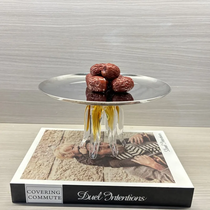 

Современные подносы из нержавеющей стали со стеклянным основанием, многофункциональные настольные украшения, роскошные креативные подносы на высоких ножках для хранения, декор для дома