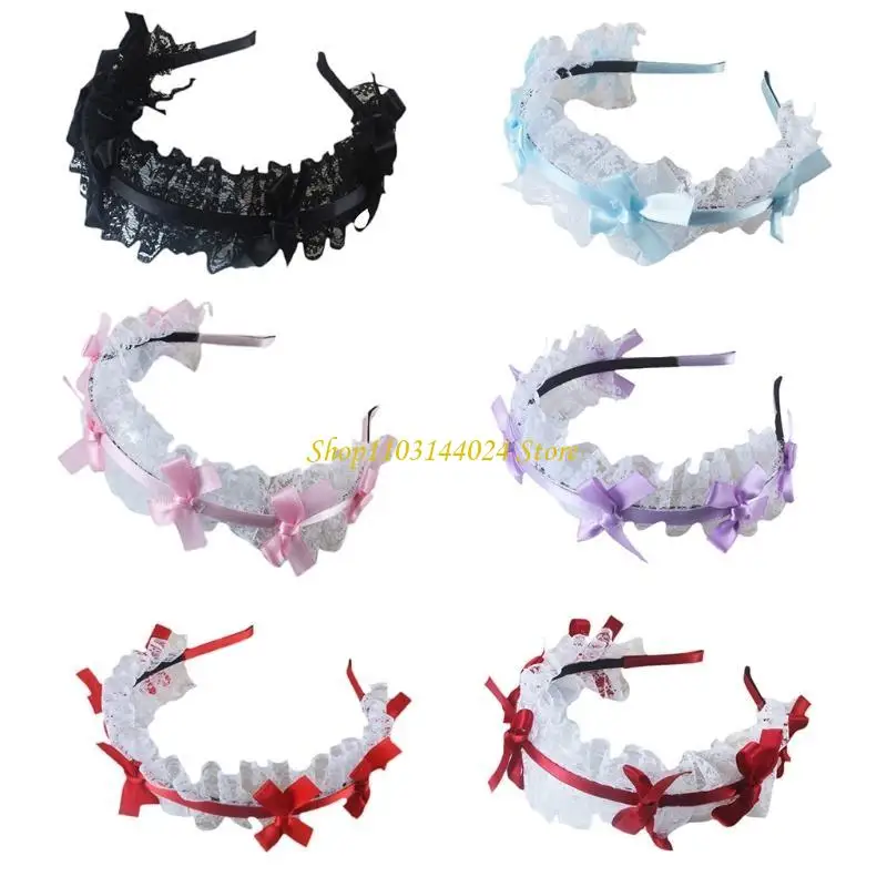 N5KE Girls Lace Hair Hoop Ribbon Bowknot Headdress Maid Cosplay Combled #5