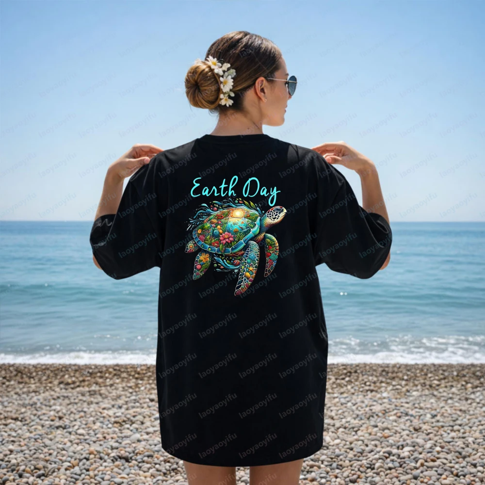 Sea Turtle Earth Day Save The Earth T-Shirt Harajuku Vintage Clothes Women Clothing Shirts for Women Graphic T Shirts Gothic Top