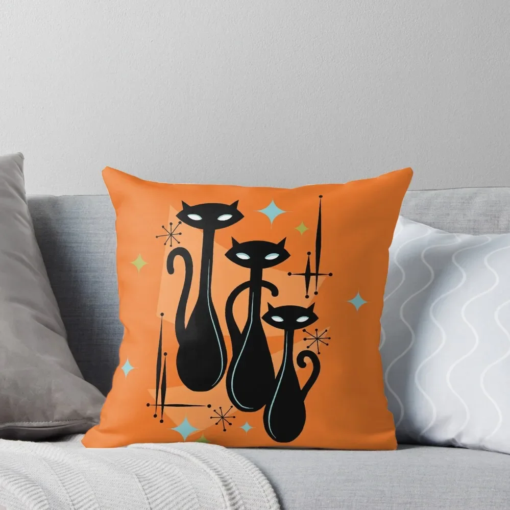 

Effervescent Orange Atomic Age Black Kitschy Cat Trio Throw Pillow Throw Pillow Pillows Aesthetic