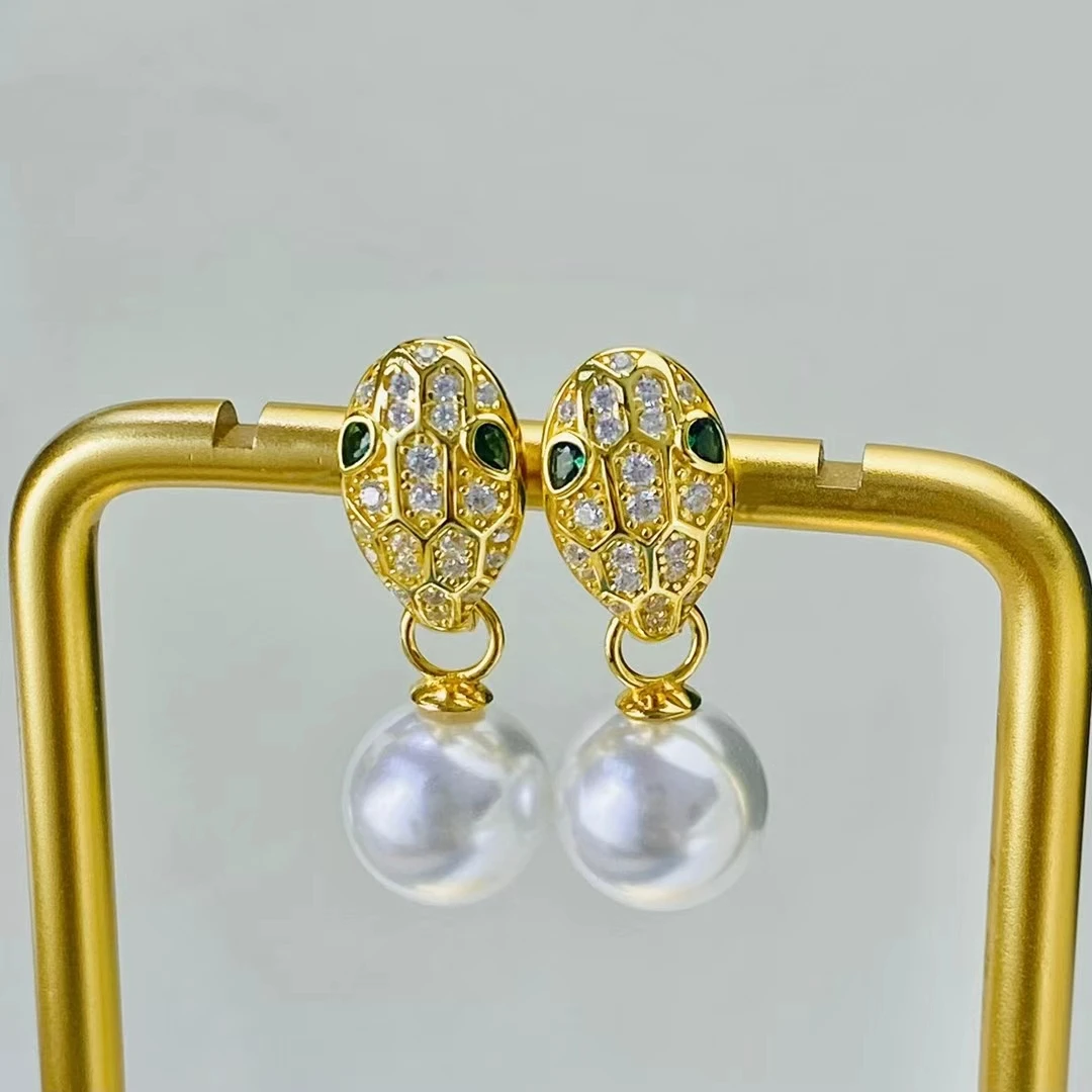 

Оптовая продажа, серьги из стерлингового серебра 925 пробы в форме змеи, фурнитура для крепления, базовые монтажные детали, аксессуар для жемчуга 9-12 мм