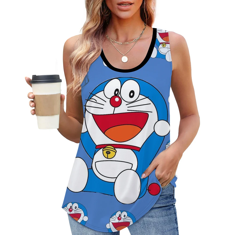 

Sleeveless Girls Strap Street Dress Short Top Women's Youth Women's Wear Doraemon Pattern T-shirt Women's Tank Top