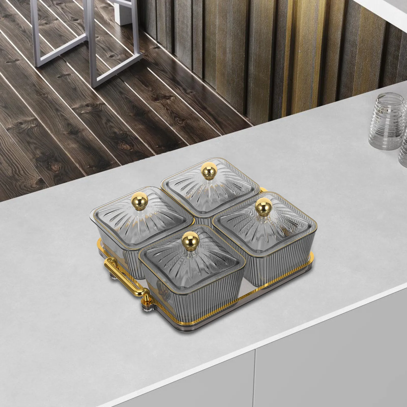 

Поднос для закусок с четырьмя отделениями и прозрачной крышкой, сервировочное блюдо для дома, бара, KTV, фуршета, для орехов, конфет, сухофруктов