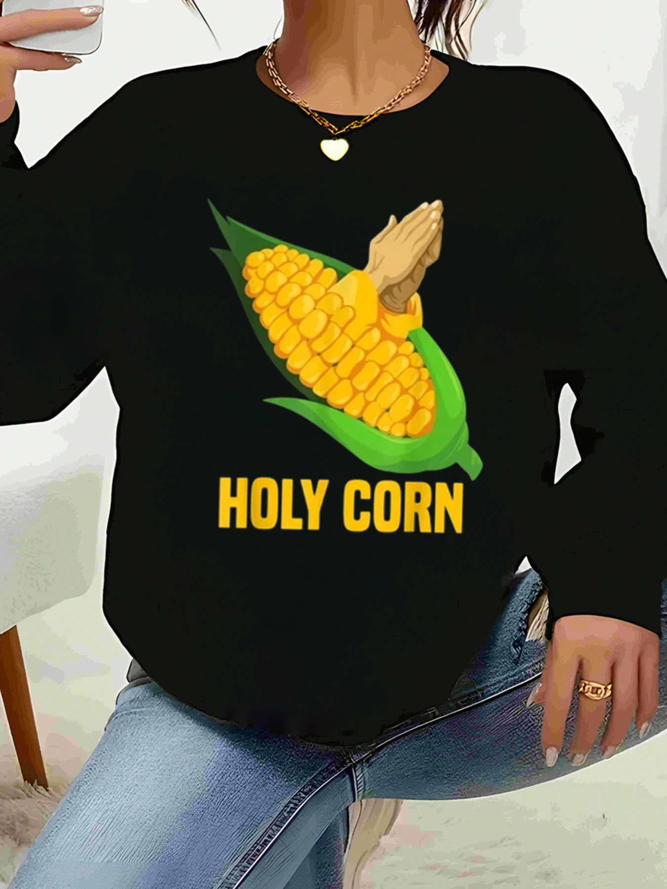 

Толстовка с длинными рукавами и принтом «Святая кукуруза», повседневная одежда на Хэллоуин, женская мода