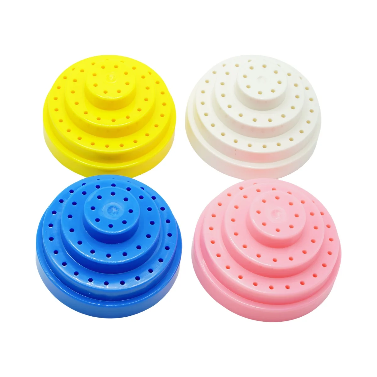 1box 48-Hole Autoclavable Bur Block Case Durable Plastic Dental Lab Instrument Holder with 4 Colors (Blue/Yellow/White/Pink)