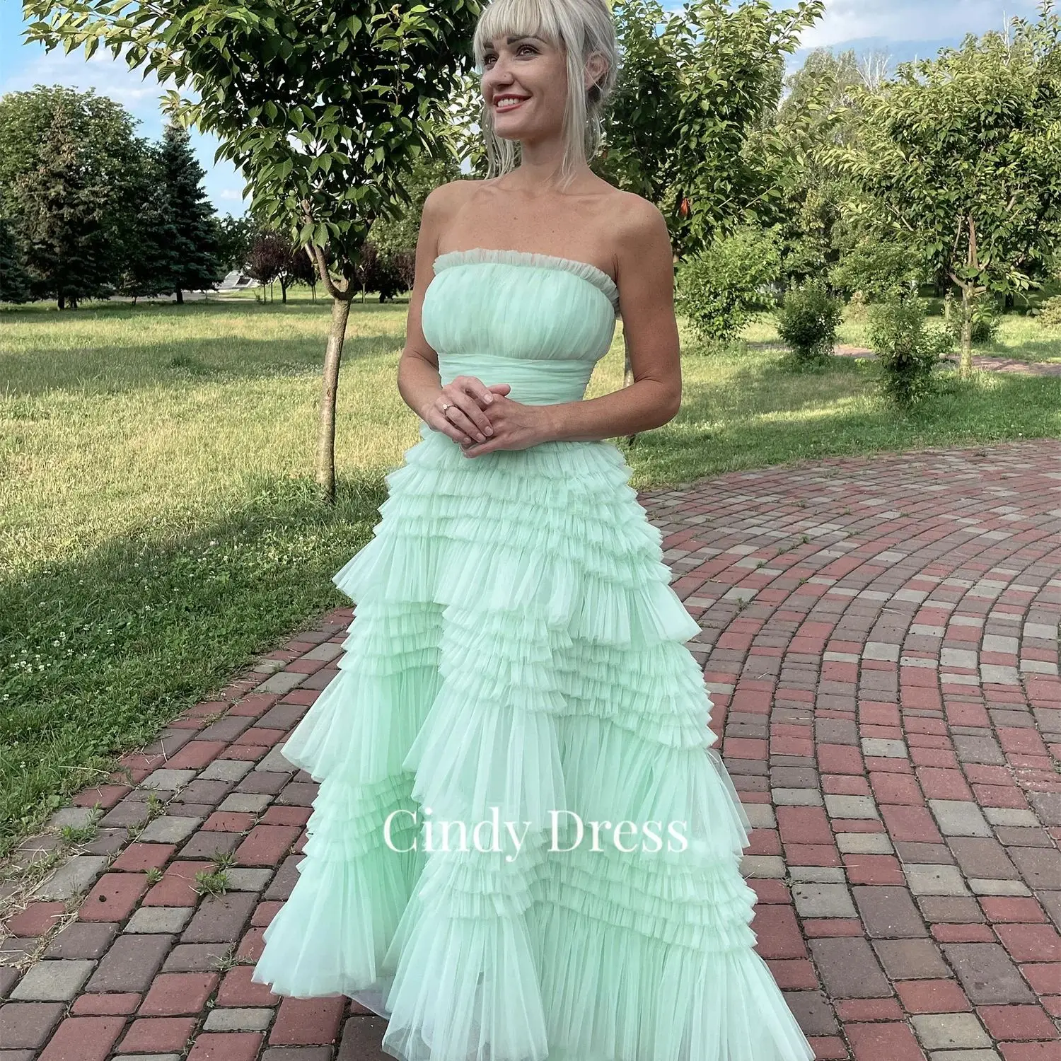 

Cindy Off the Shoulders Mint Green Multi-layer Long Dresses for Formal Occasions Luxury Party Dress Robe De Soiree Femmes Prom