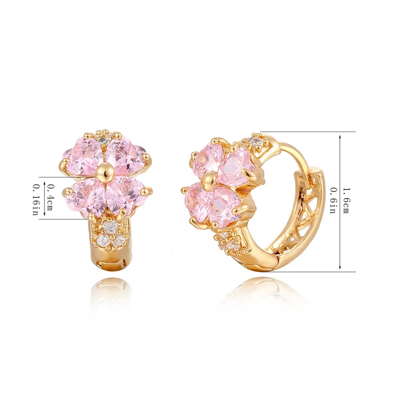 Luck Four Leaf Clover Flower Love Heart CZ Circle Small Loop Huggie Hoop Earrings For Women Gold Color Jewelry