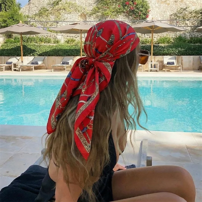 

Luxury Printing Silk Square Scarf Women Neck Hair Tie Band Beach Hijab Kerchief Head Headbands Bandana Female Foulard 70cm