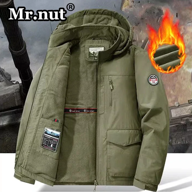 

Mr.nut Outdoor Tooling Jackets Men's Fleece Thickened Autumn Winter Coat Thermal Cotton-padded Jacket Windbreak Hooded Clothing