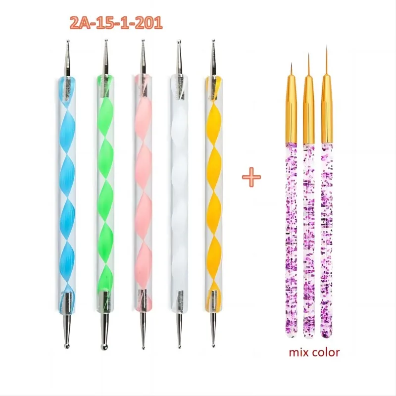 Kit d'outils pour la conception des ongles, 5 pièces/ensemble, avec double tête en métal, stylo à pointiller, avec doublure, dessin, pinceau