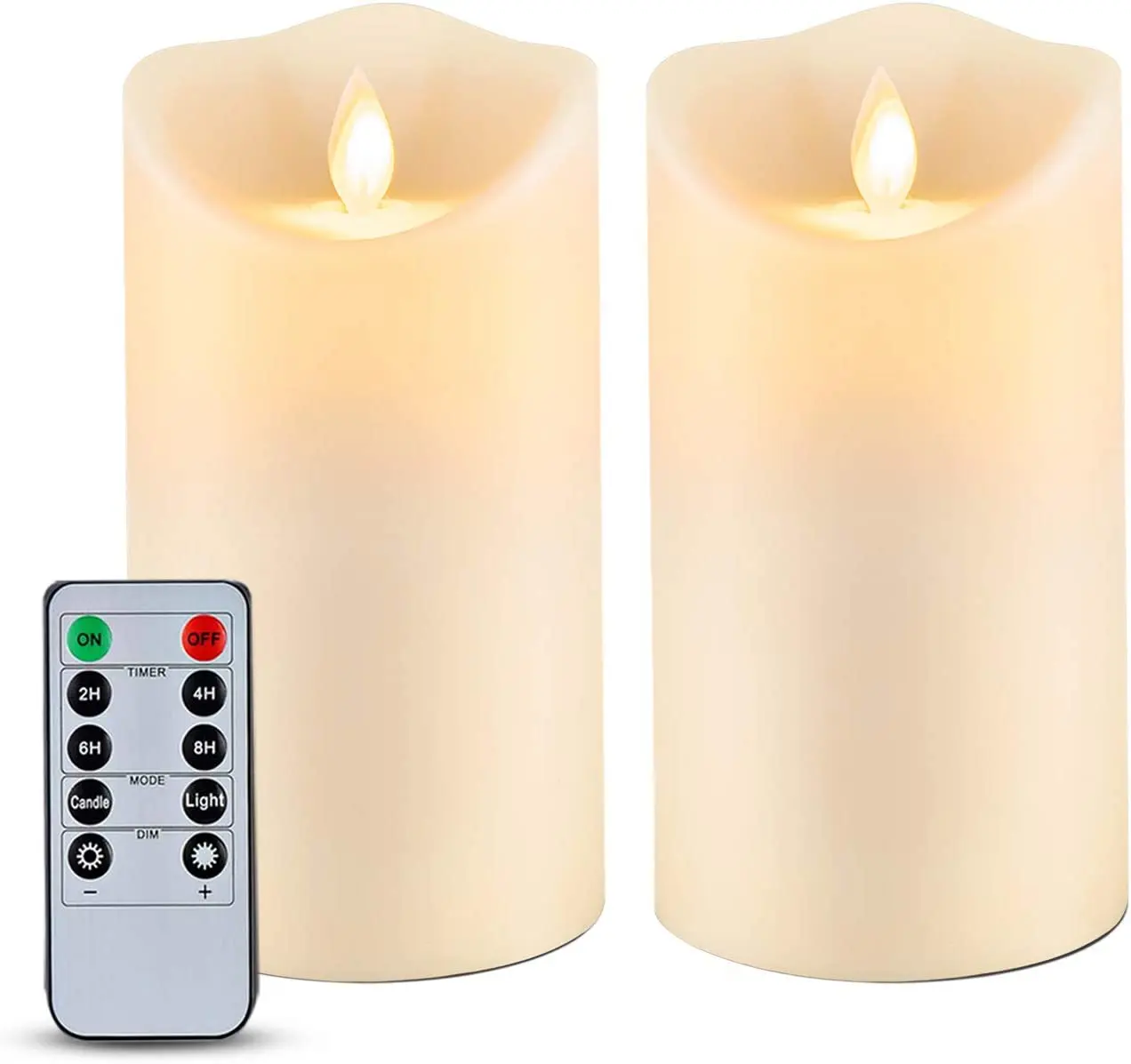 

2 pack 6” x 3” Flameless Candles Outdoor Waterproof Flickering Moving Flame LED Candles Battery Candle with Remote and Timers