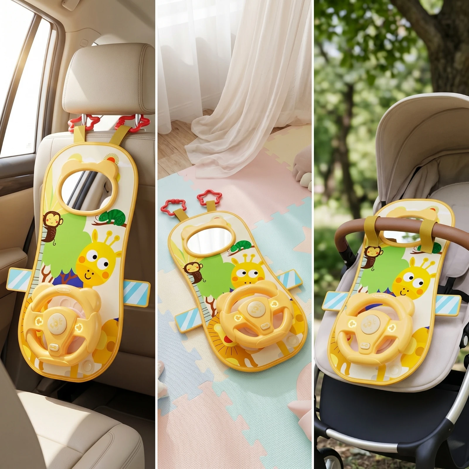 Car Seat Toy with Hanging Toys Sensory Car Seat Toy with Mirror Hanging Activity Board Engaging Colorful for Babies, Road Trips