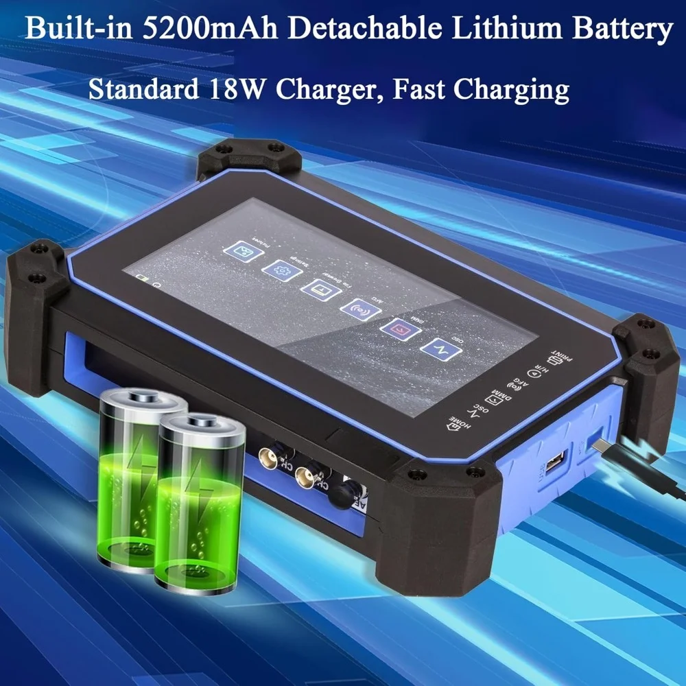 عرض النطاق الترددي الصناعي والعلمي اللوحي راسم الذبذبات 2CH 250MSa/s معدل أخذ العينات 7 بوصة تعمل باللمس عمق الذاكرة 8M