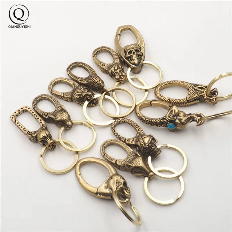 Copper Dragon Head Keychain Antique Craft Key Chains Lobster Clasps Keyring Waist Buckle Brass Metal Vintage Car Key Holder Gift