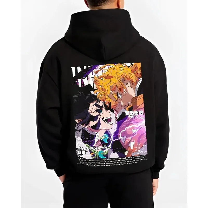 

Autumn Winter Men's Clothing Hoodies Japanese Anime Demon Slayer Hantengu ＆ Zenitsu Graphics Hooded Y2K Couple's Cotton Coat