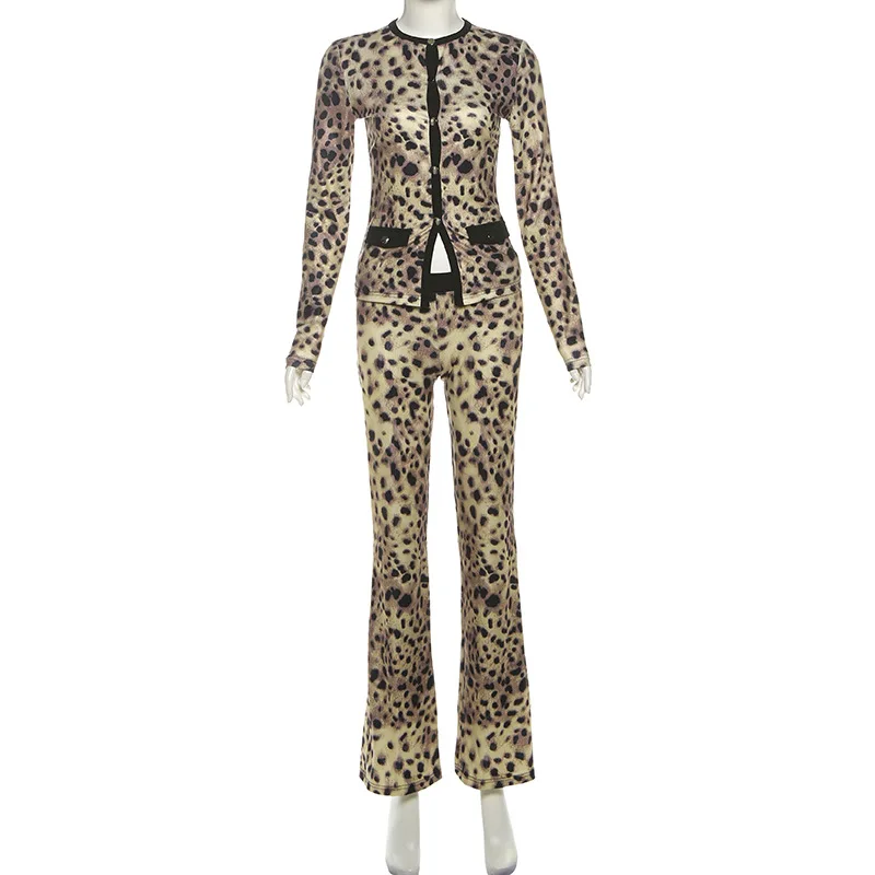 

Leopard Brown Women Suit Pants Set 2 Pieces Jacket+Trousers Fashion Casual Formal Office Lady Coat Blazer Autumn Fall Prom Coat