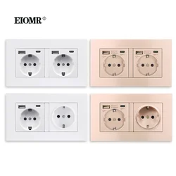 EIOMR EU Wall Power Socket with Type C Charging Port 5V 2.1A 146mm,86mm Flame Retardant PC Panel 16A 220V EU Standard USB Socket