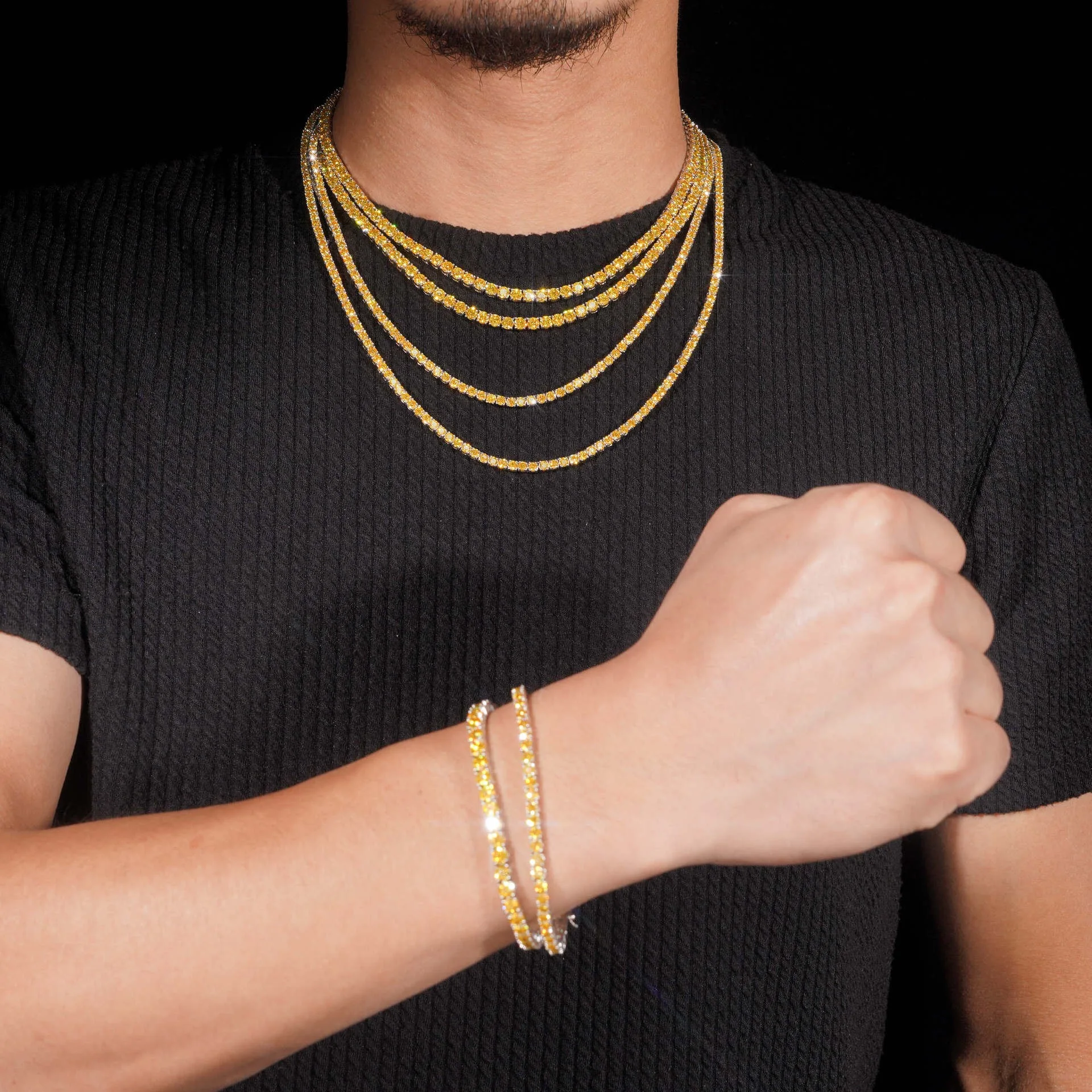 

Теннисный браслет с золотисто-желтым муассанитом 3 мм, серебро 925 пробы, сертификат GRA