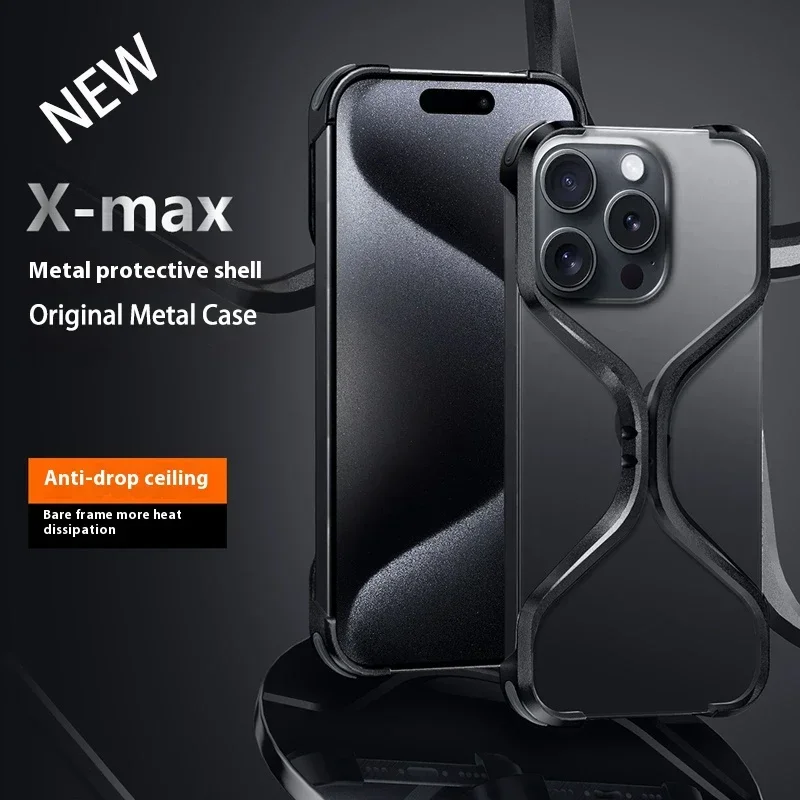 

Чехол для Телефона iPhone 16 15 14 13 Pro Max, новый металлический противоударный защитный чехол X-max с оригинальным полым дизайном