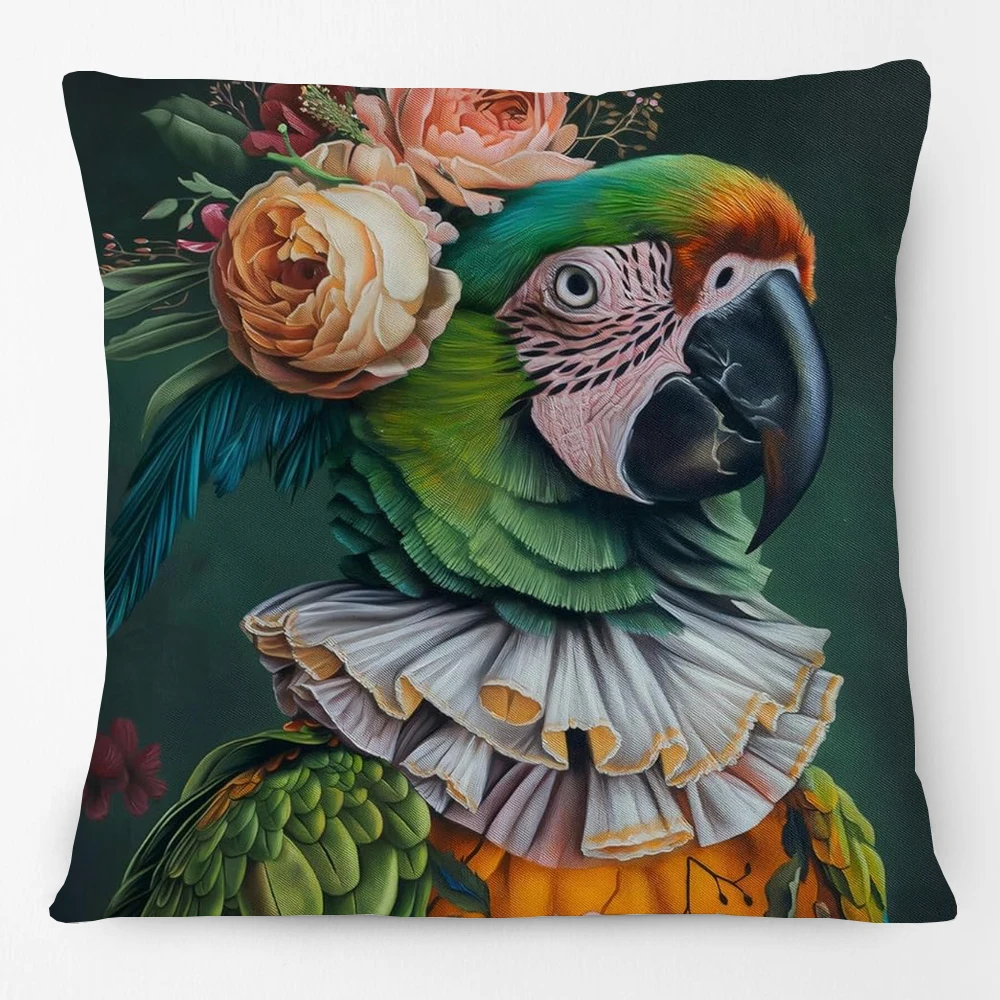Vintage Birds And Flowers Cushion Cover Parrot Plants Vibes Decorative Pillow Case