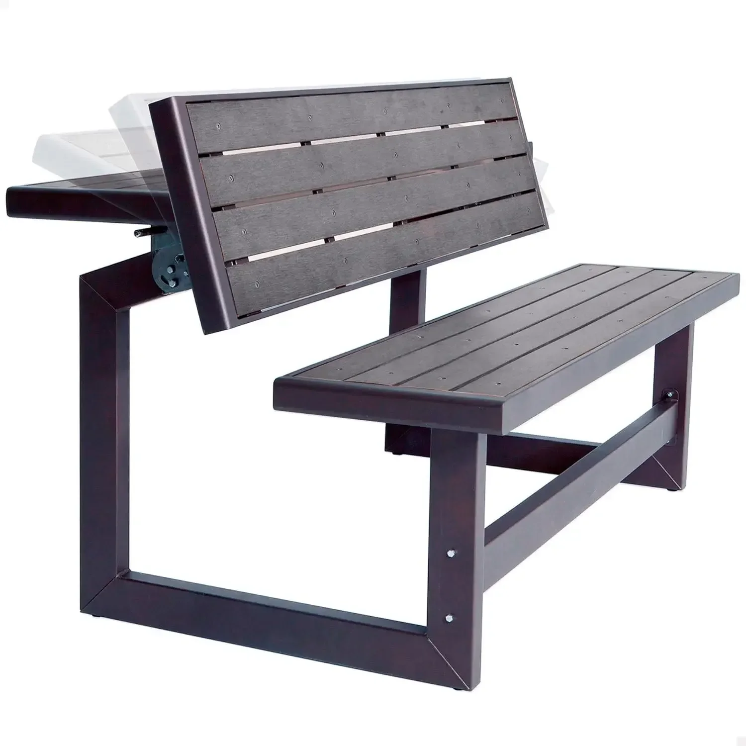 Banc convertible d'extérieur, 55 pouces, durable, bois simulé en polystyrène résistant aux intempéries ne se décolore pas, gris, 60253