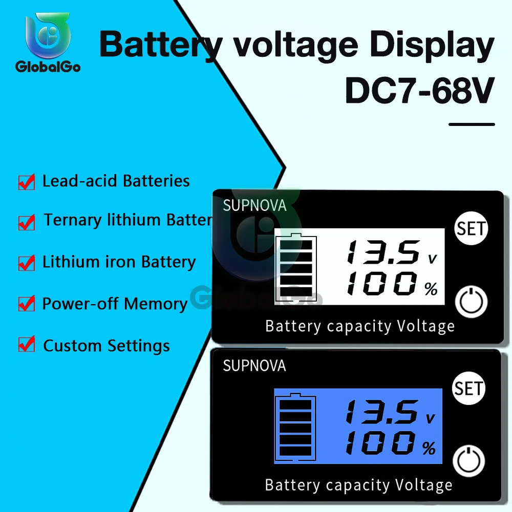 7V-68V LCD Battery Capacity Indicator 3S 4S 5S 7S 10S 13S Voltmeter Temperature Meter 12V 36V 48V Battery Level Indicator