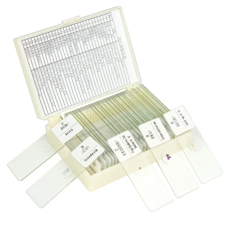 30PCS Microscope Prepared Slice Animal Plant Human Insect Specimen Glass Slides with Plastic Box