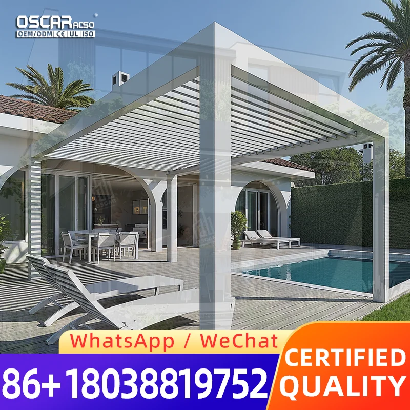 New Design Bioclimatic Motorized Screen Roller Blinds Outdoor Aluminium Pergola Louvre Roof for Patio Garden Balcony pergola