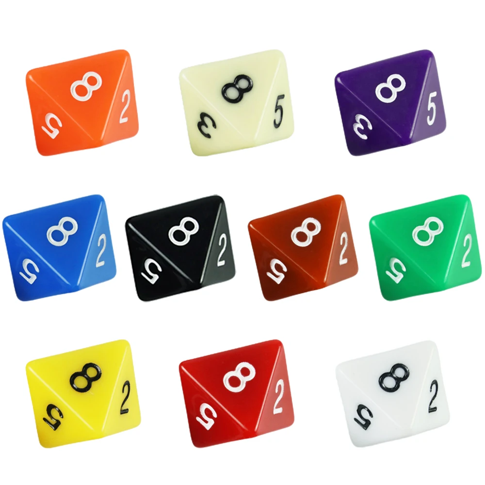 D8 Polyhedral Dice Set 10pcs Opaque Colorful 8 Sided Dice for DND Role Playing Game Entertainment Table Game Props