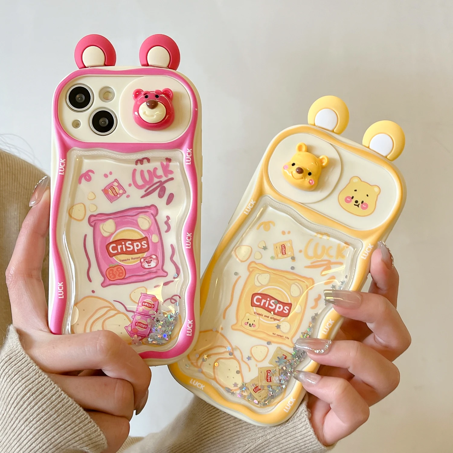 

Cartoon Quicksand Disney Winnie The Pooh Sliding Window Phone Case for IPhone 15 14 13 12 11 Pro Max Plus Anti-fall Back Cover