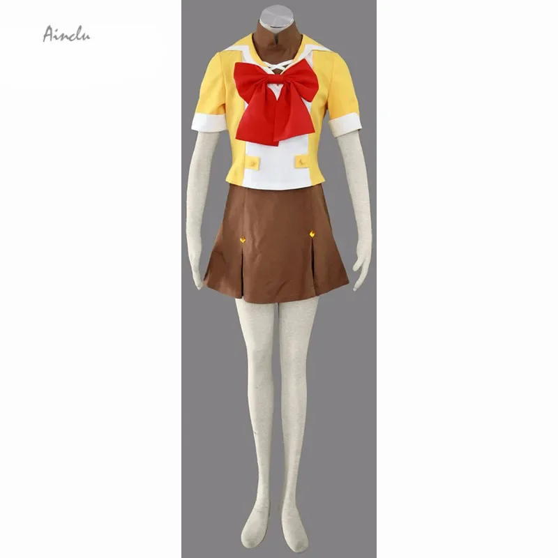 Ainclu Free Shipping Top Selling Macross Frontier Anime Mihoshi Academy Matsuura Nanase Uniform Halloween Cosplay Yellow Costume