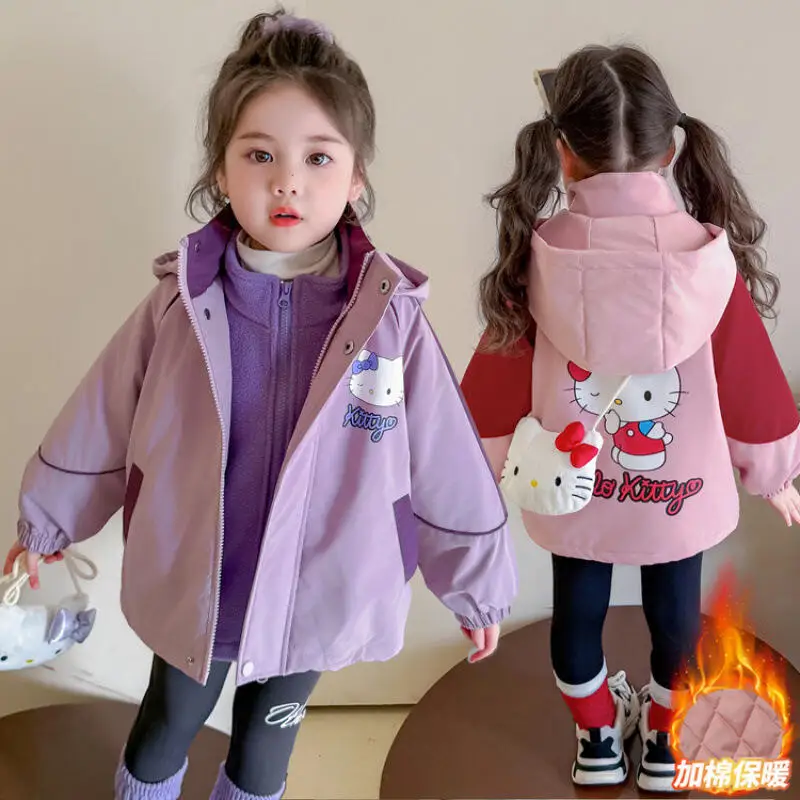 

Hellokitty Girls' Anime Kawaii Jacket for Autumn Winter New Children's Cartoon Fashion Thick Warm Detachable Three In One Jacket