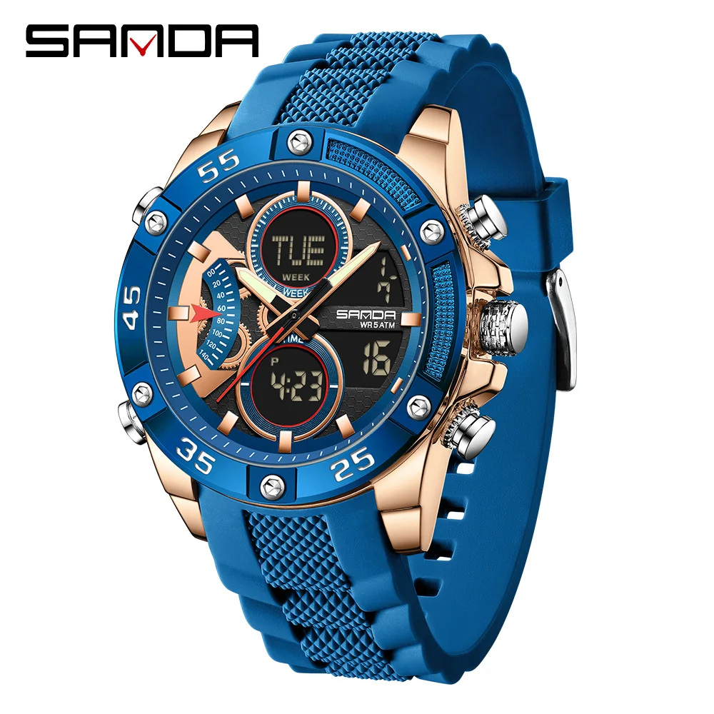 Fashion SANDA New 5104 Luxury Men's Electronic Watch Sports Multifunctional Waterproof LED Men's Timing Electronic Watch