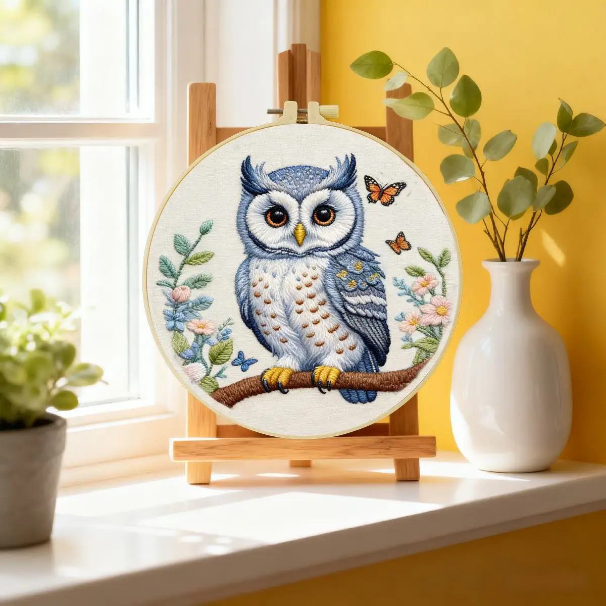 1 Stück 20X20CM/15X15CM 7,87/6,3 Zoll Eulen-Stickerei-Starter-Kit DIY-Kit DIY-Stickerei-Set für Anfänger – Detail 1